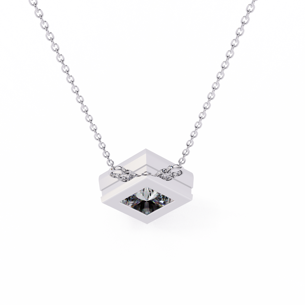 Princess-Cut Bezel Set Natural Diamond Pendant
