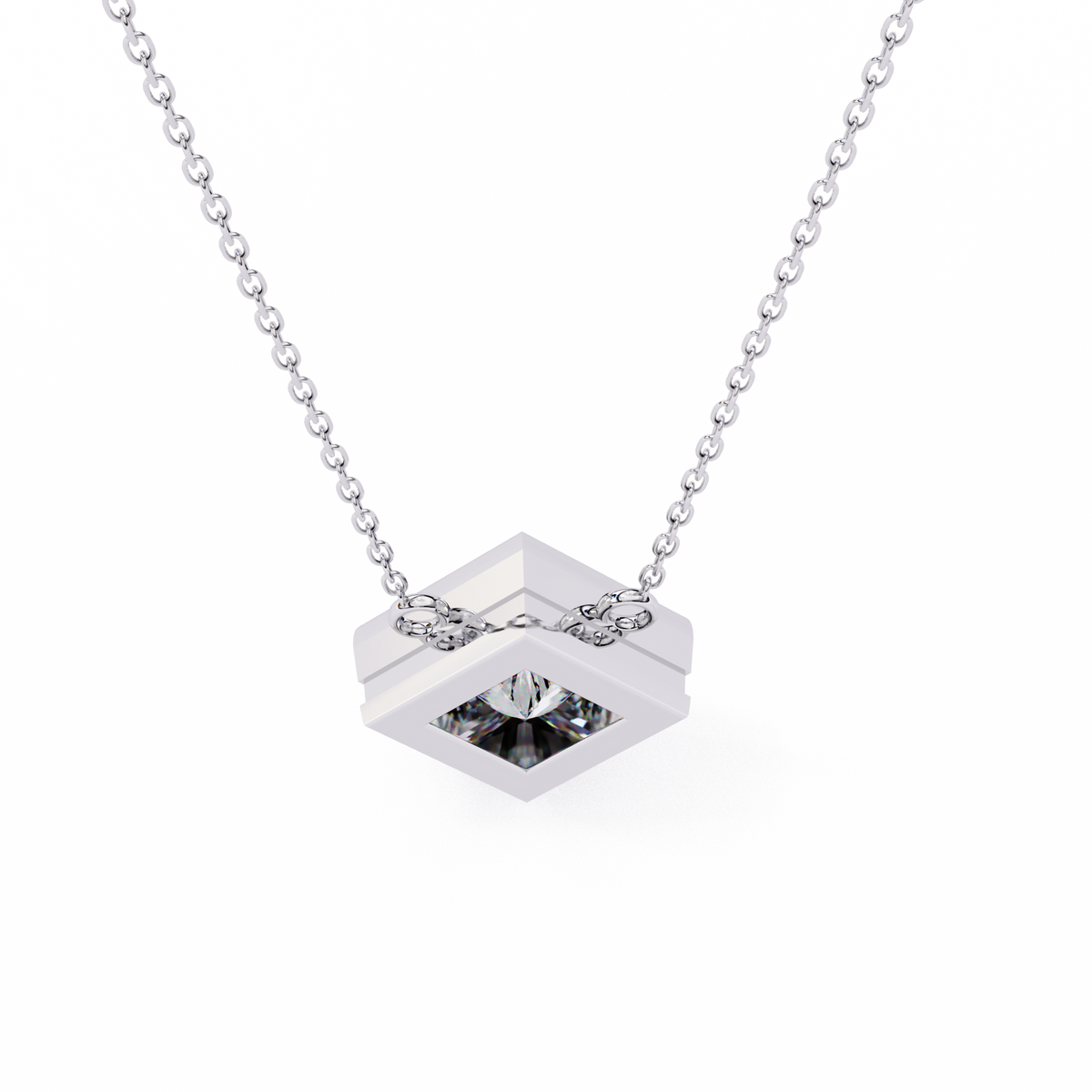 Princess-Cut Bezel Set Natural Diamond Pendant