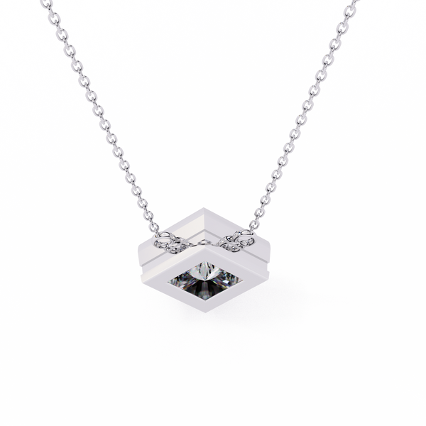 Princess-Cut Bezel Set Natural Diamond Pendant
