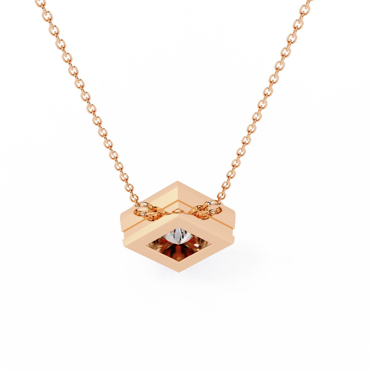 Princess-Cut Bezel Set Natural Diamond Pendant