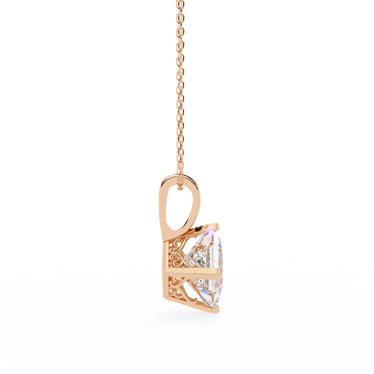 Rose Gold Princess Cut Diamond Diagonal Solitaire Pendant