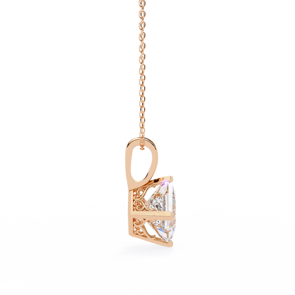 Rose Gold Princess Cut Diamond Diagonal Solitaire Pendant