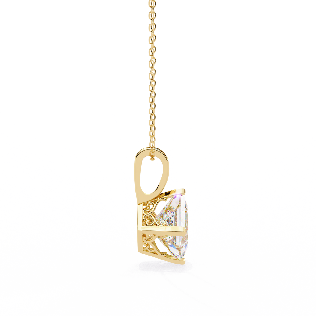 Yellow Gold Princess Cut Diamond Diagonal Solitaire Pendant