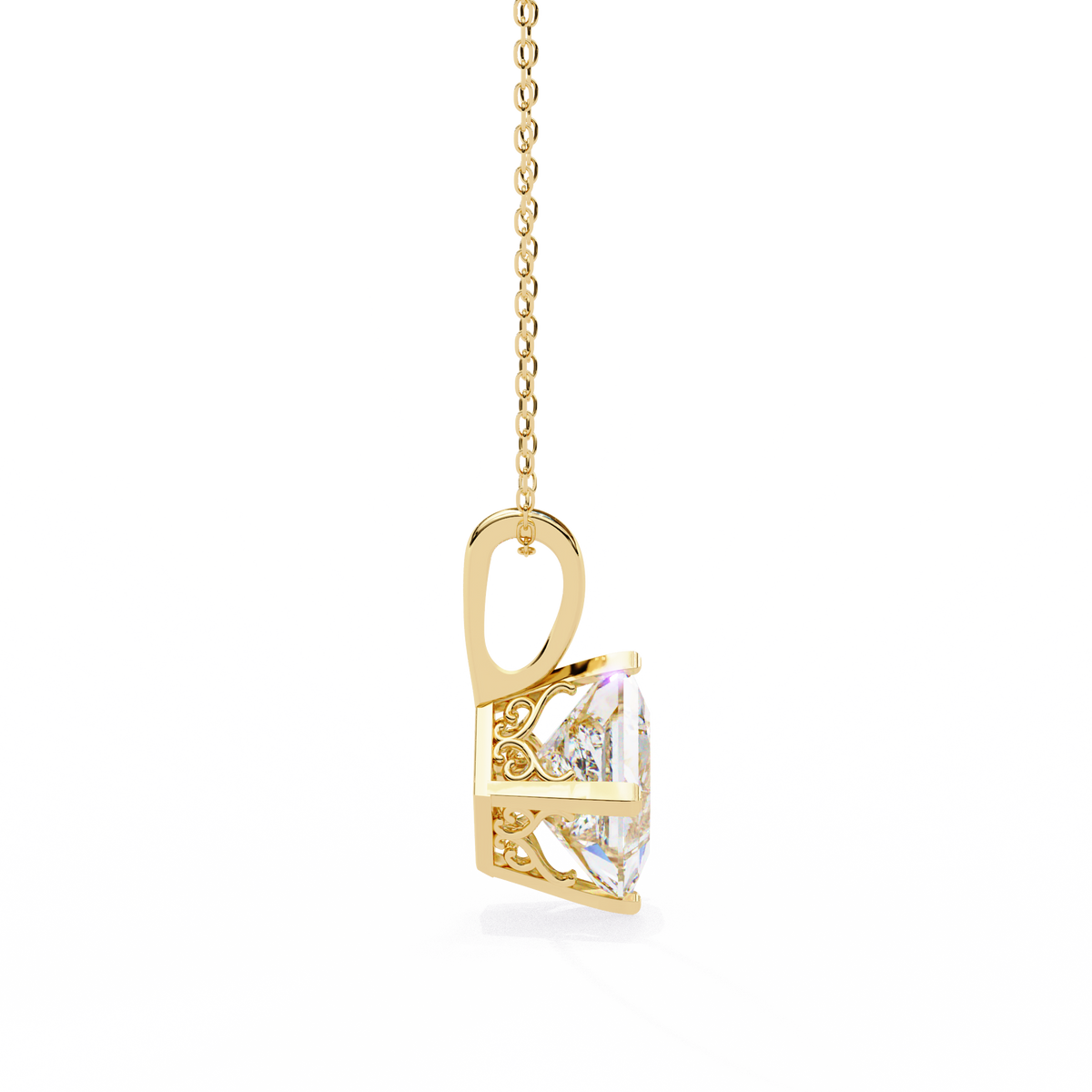 Yellow Gold Princess Cut Diamond Diagonal Solitaire Pendant