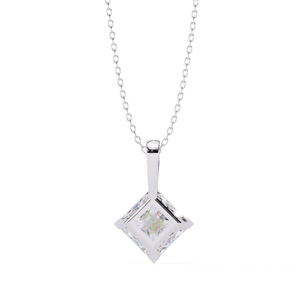 White Gold Princess Cut Diamond Kite Drop Pendant