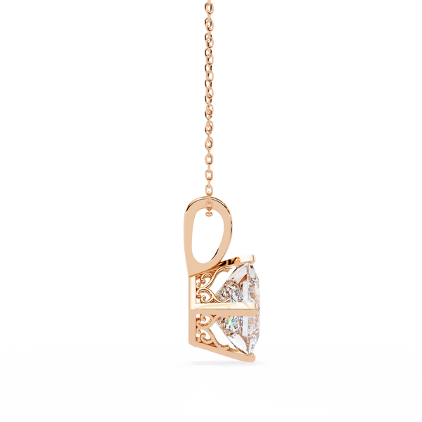 Rose Gold Princess Cut Diamond Diagonal Solitaire Pendant