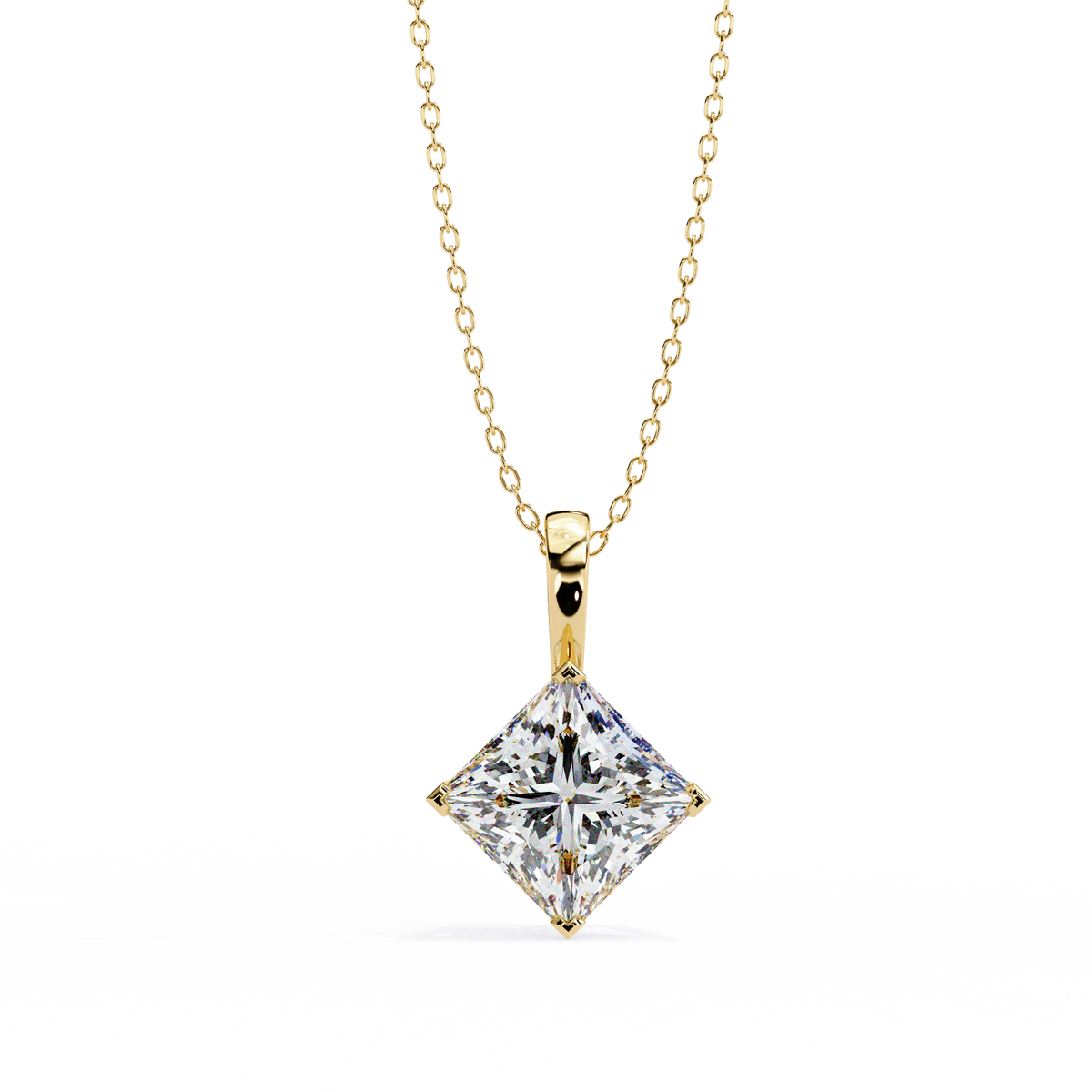 Yellow Gold Princess Cut Diamond Diagonal Solitaire Pendant