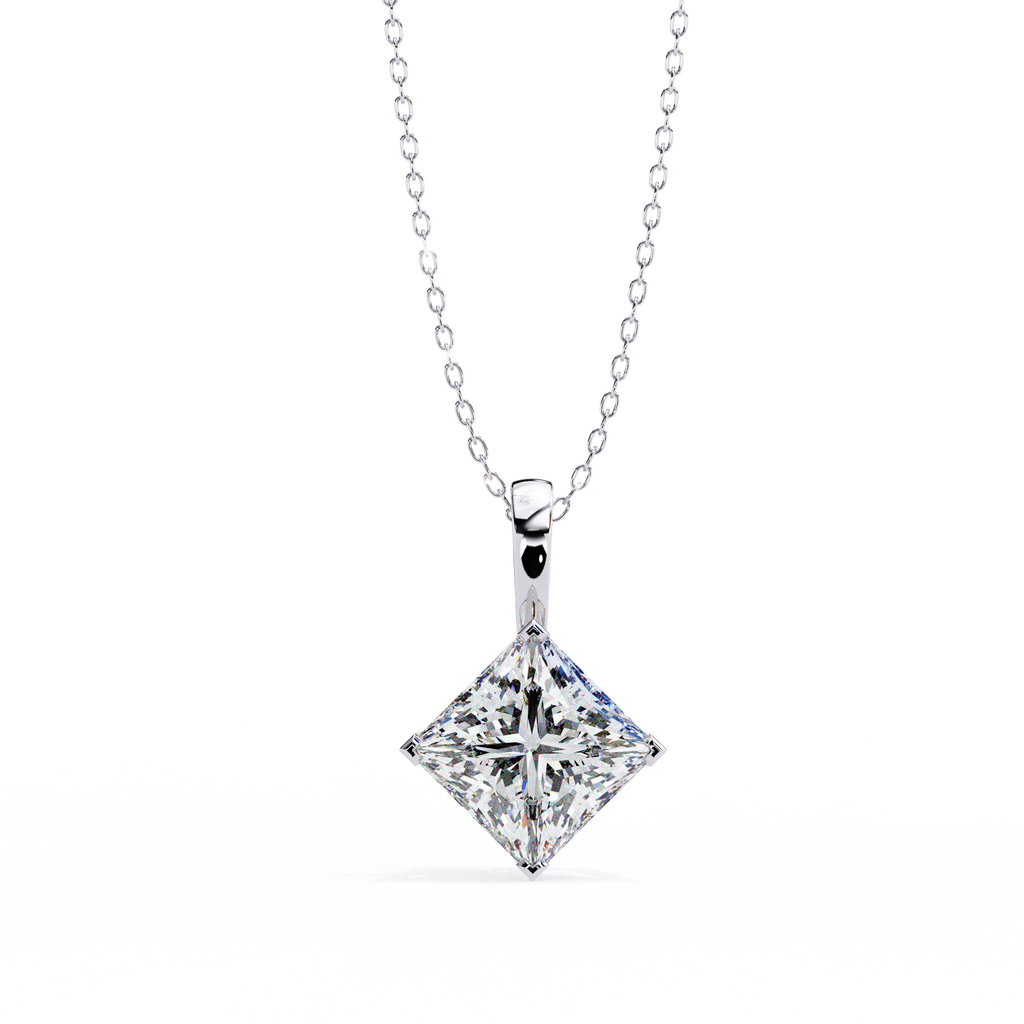 White Gold Princess Cut Diamond Kite Drop Pendant