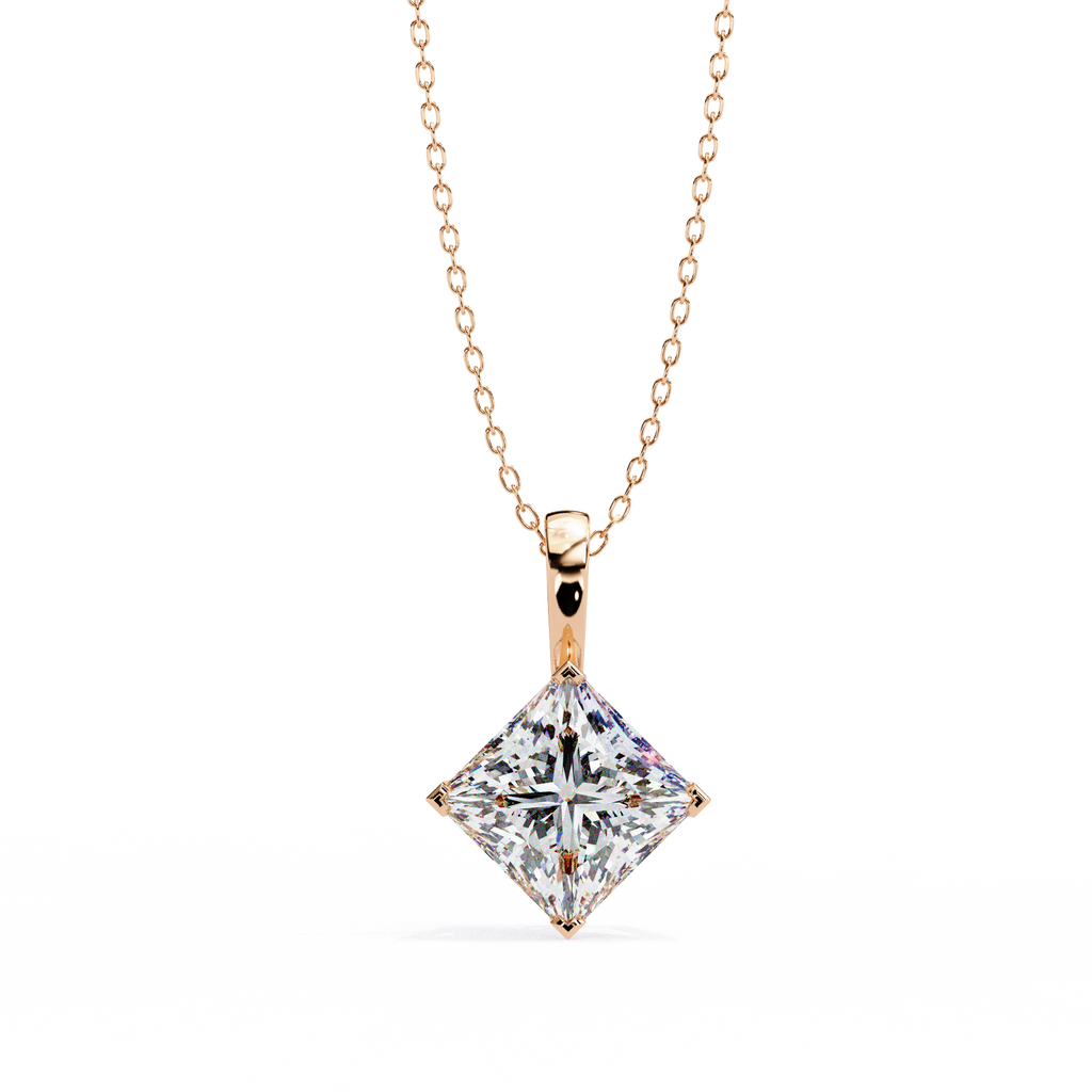 Rose Gold Princess Cut Diamond Diagonal Solitaire Pendant