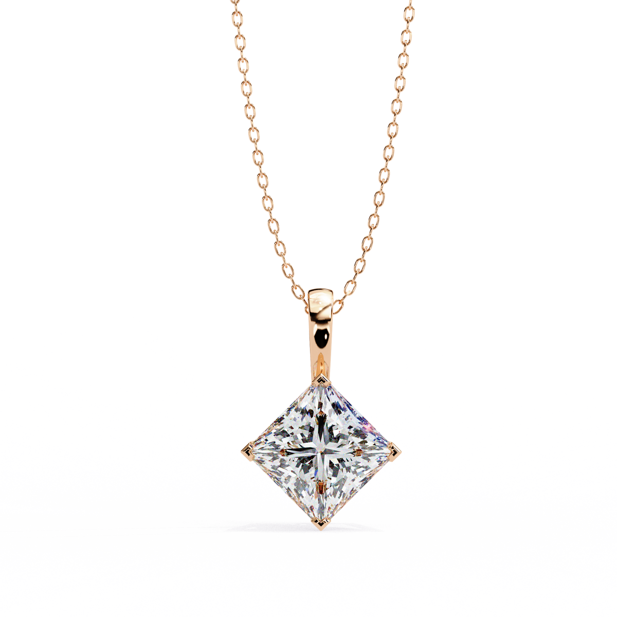 Rose Gold Princess Cut Diamond Diagonal Solitaire Pendant