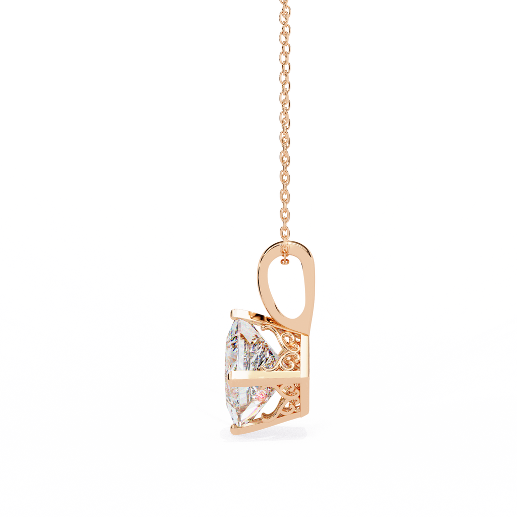 Rose Gold Princess Cut Diamond Diagonal Solitaire Pendant