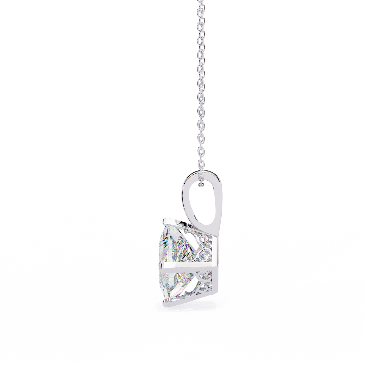 White Gold Princess Cut Diamond Kite Drop Pendant