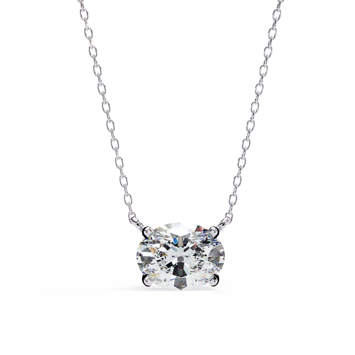 White Gold East-West Oval Four-Claw Diamond Pendant