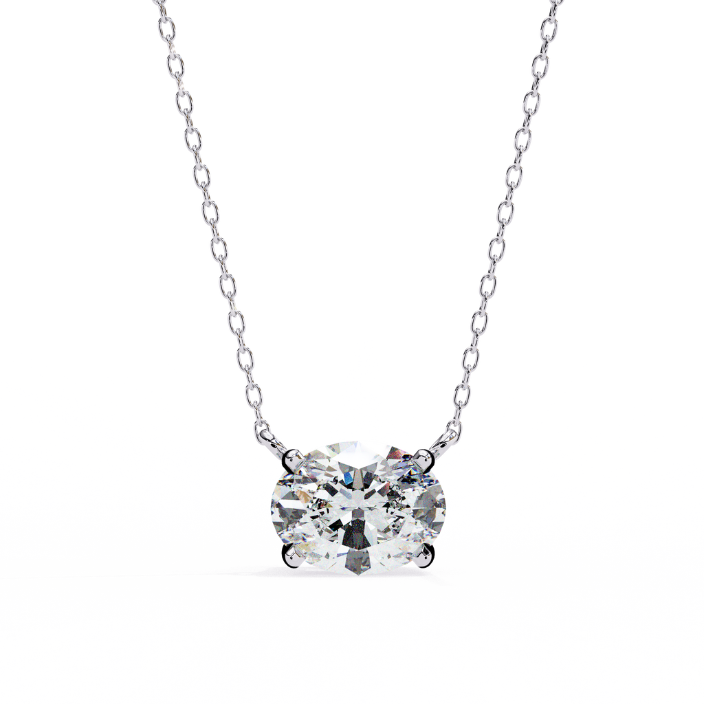 White Gold East-West Oval Four-Claw Diamond Pendant
