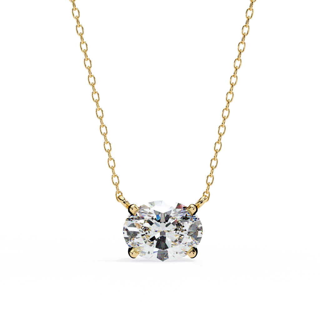 Yellow Gold East-West Oval Diamond Four-Prong Solitaire Pendant