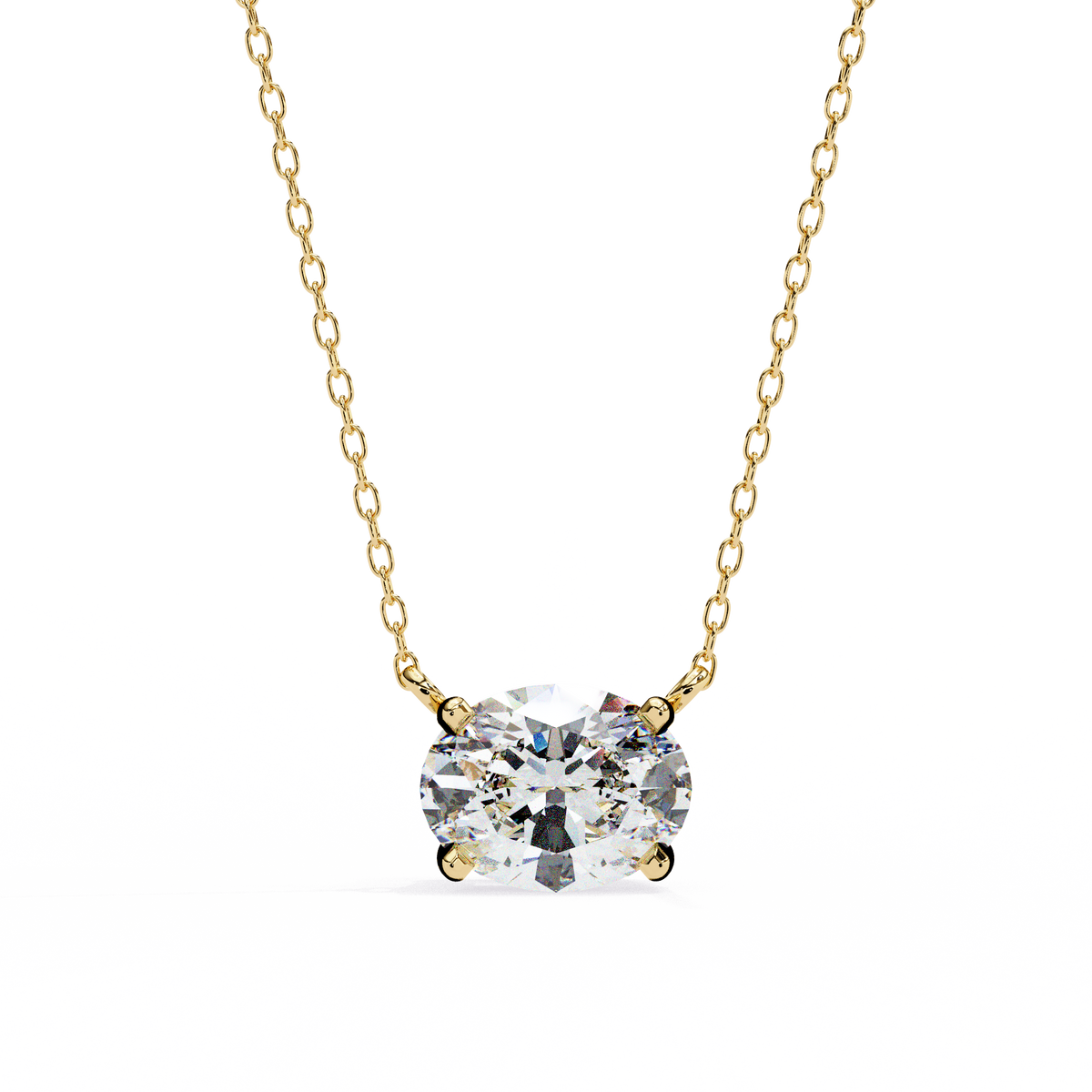 Yellow Gold East-West Oval Diamond Four-Prong Solitaire Pendant