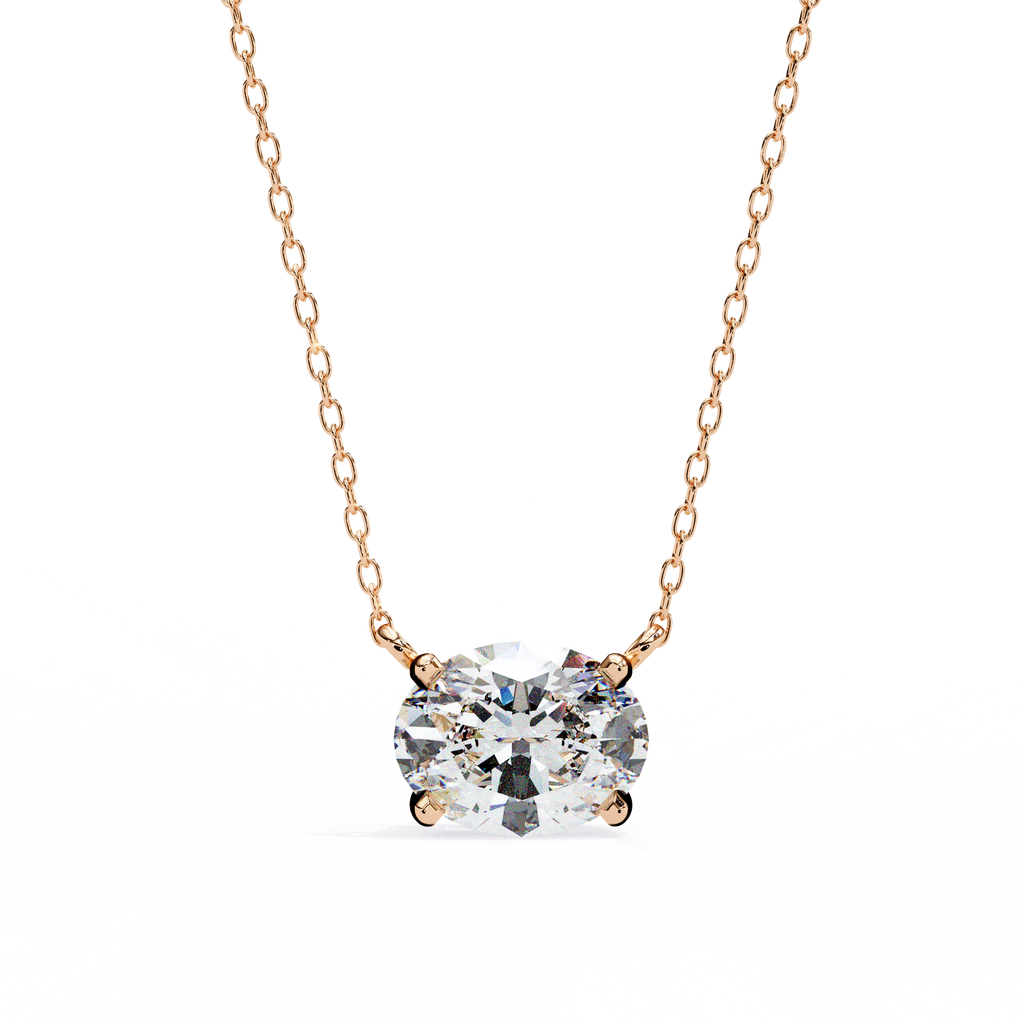 Rose Gold East-West Oval Diamond Four-Prong Solitaire Pendant