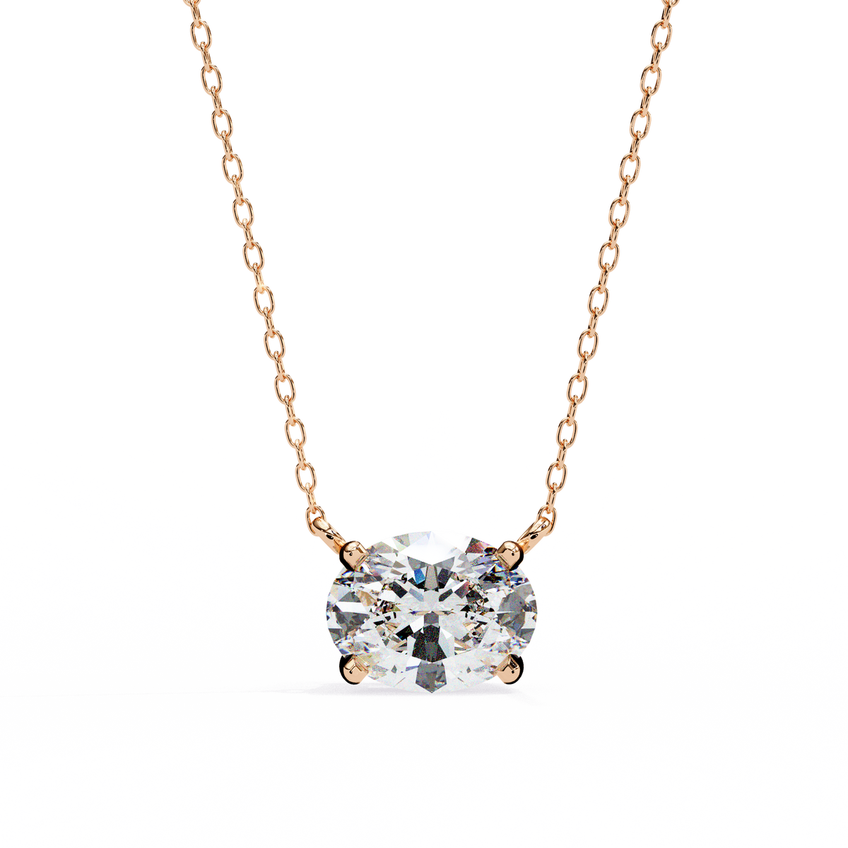 Rose Gold East-West Oval Diamond Four-Prong Solitaire Pendant
