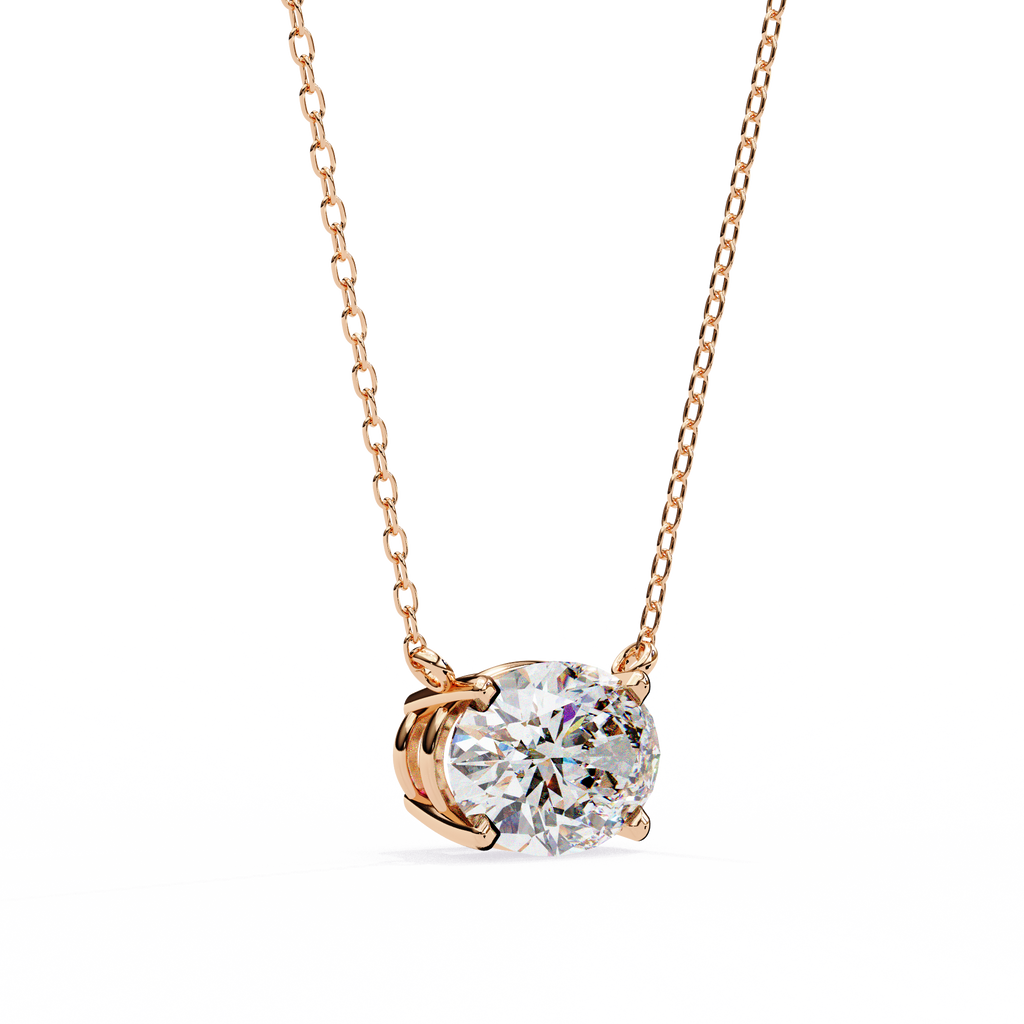 Rose Gold East-West Oval Diamond Four-Prong Solitaire Pendant