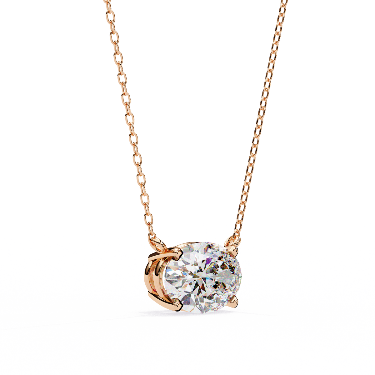 Rose Gold East-West Oval Diamond Four-Prong Solitaire Pendant