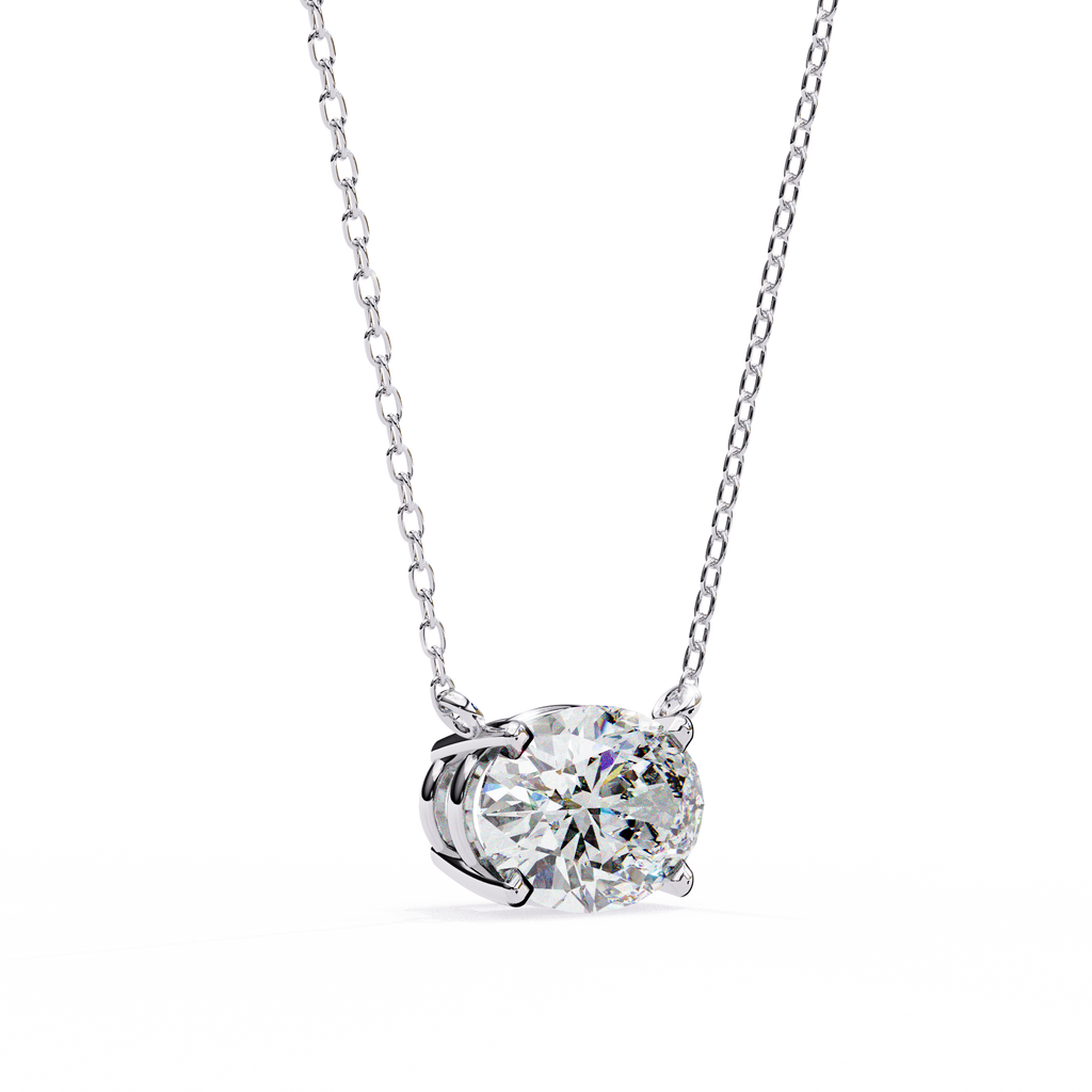White Gold East-West Oval Four-Claw Diamond Pendant