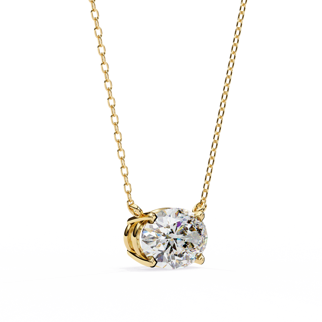 Yellow Gold East-West Oval Diamond Four-Prong Solitaire Pendant