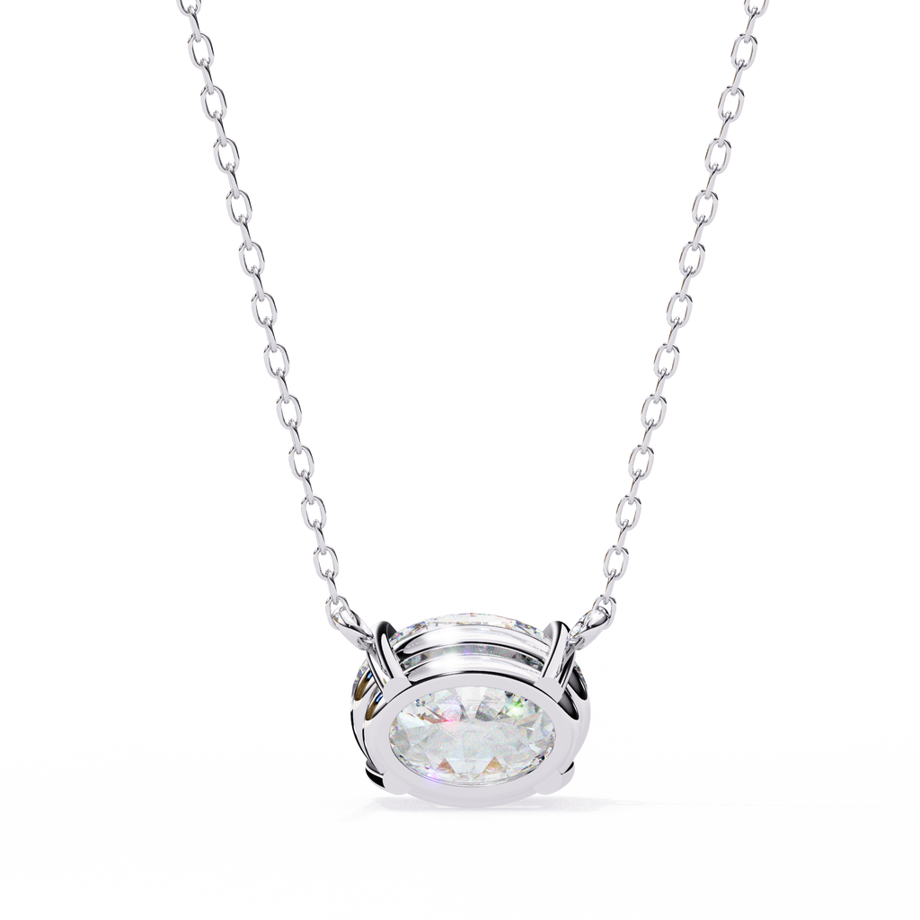 White Gold East-West Oval Four-Claw Diamond Pendant