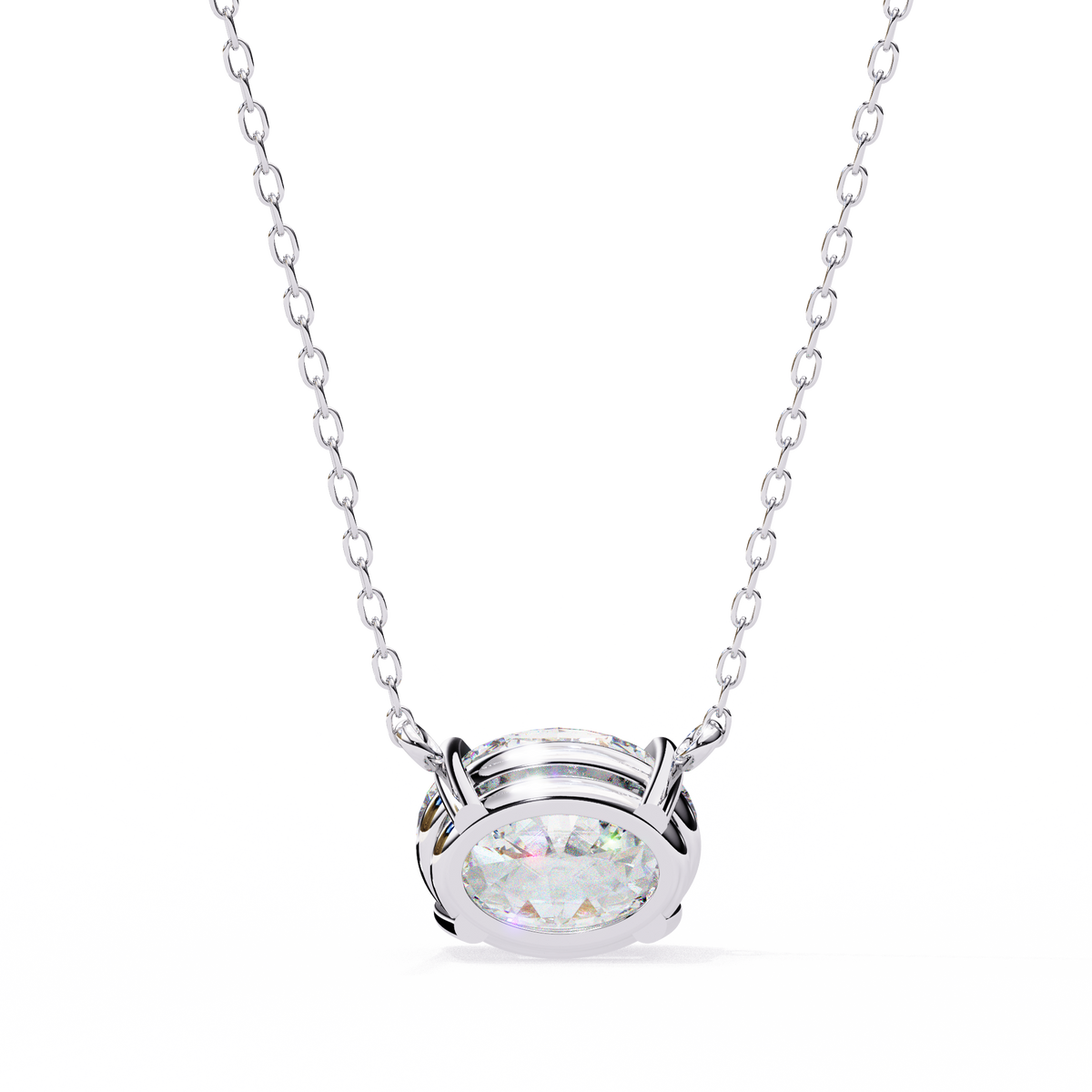 White Gold East-West Oval Four-Claw Diamond Pendant
