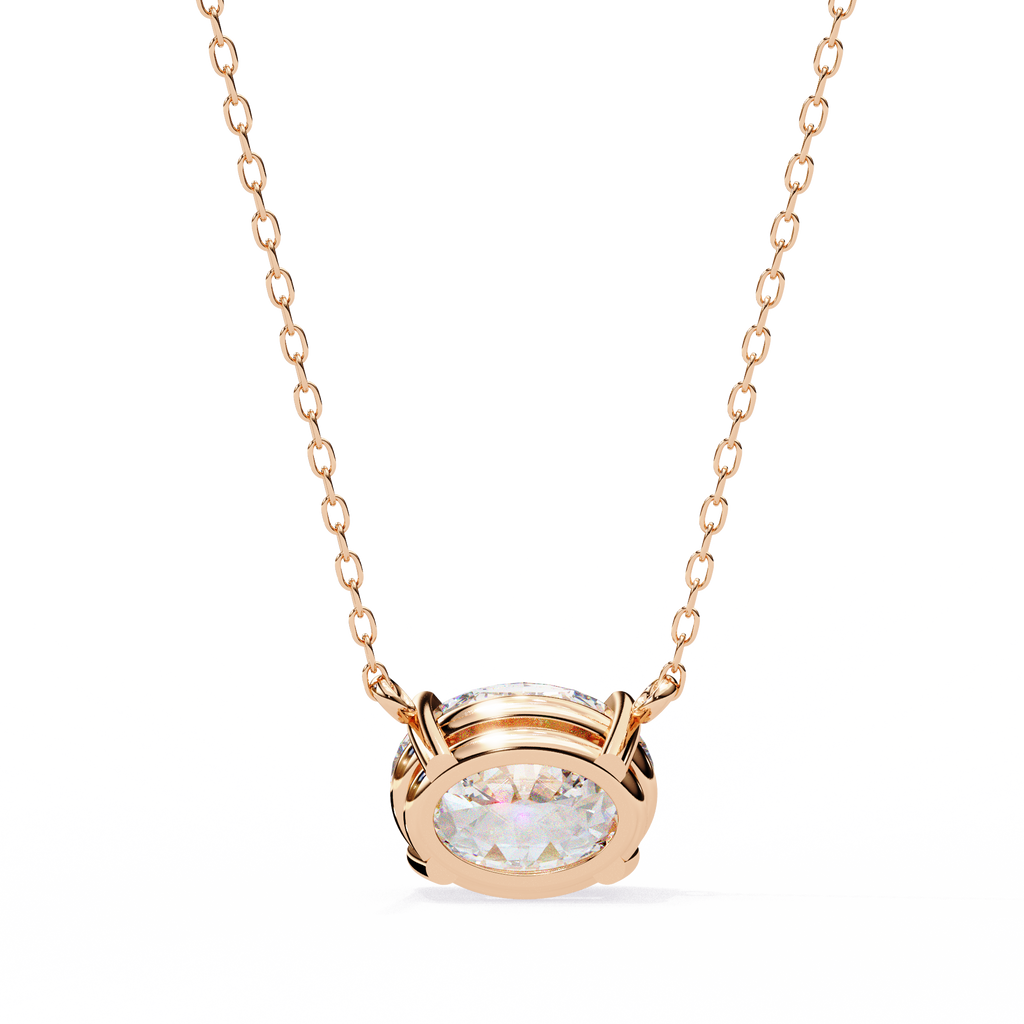 Rose Gold East-West Oval Diamond Four-Prong Solitaire Pendant