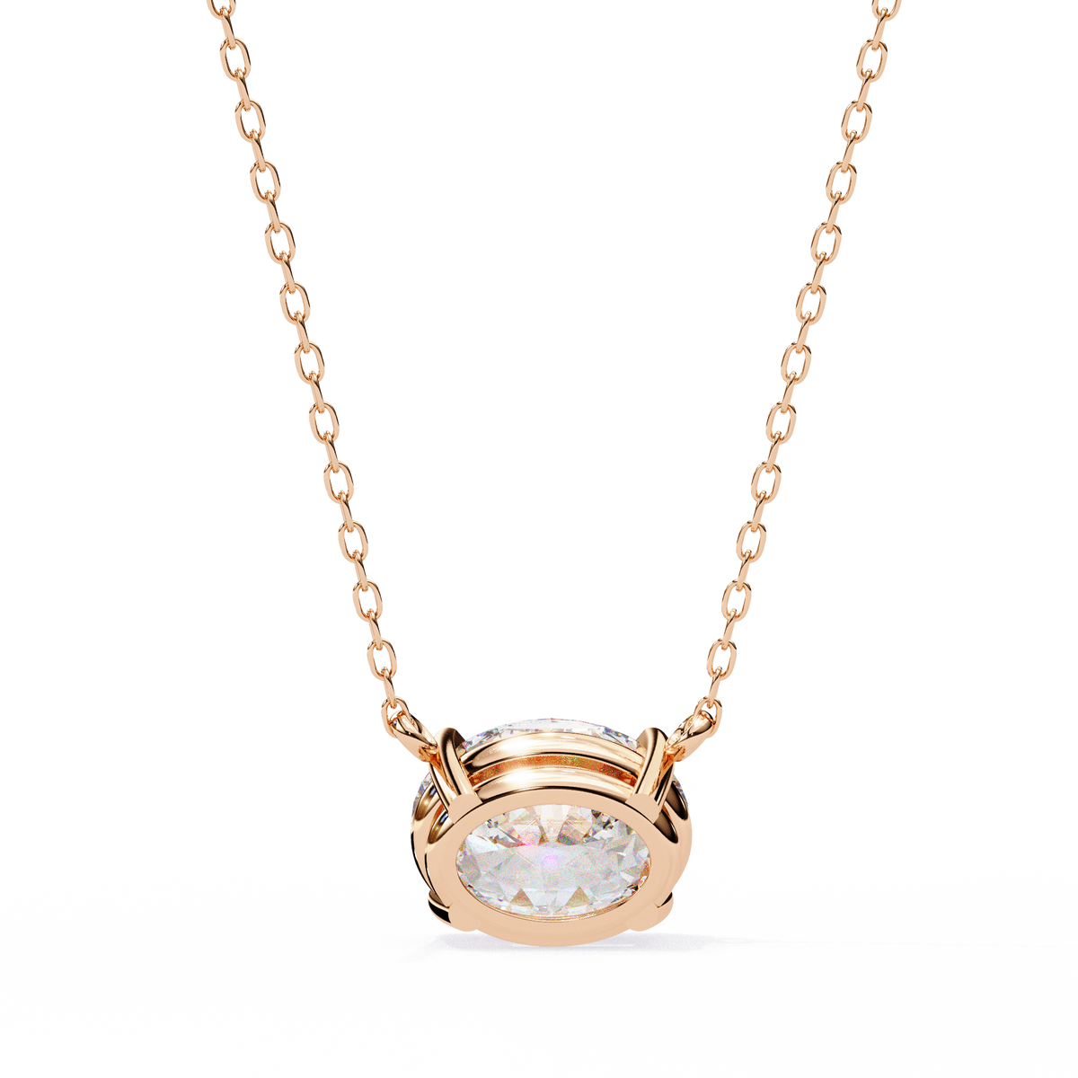 Rose Gold East-West Oval Diamond Four-Prong Solitaire Pendant