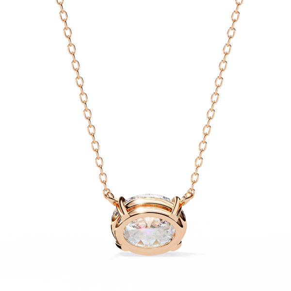 Rose Gold East-West Oval Diamond Four-Prong Solitaire Pendant