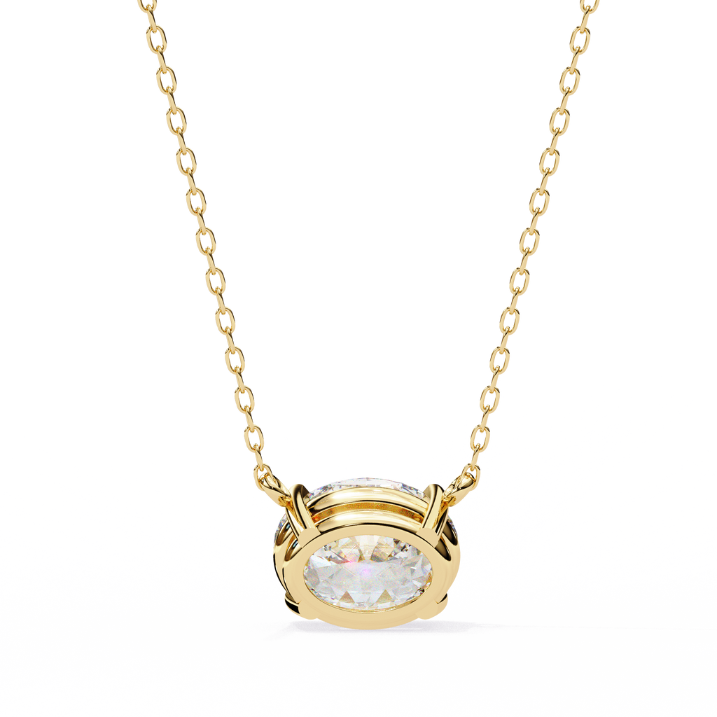 Yellow Gold East-West Oval Diamond Four-Prong Solitaire Pendant