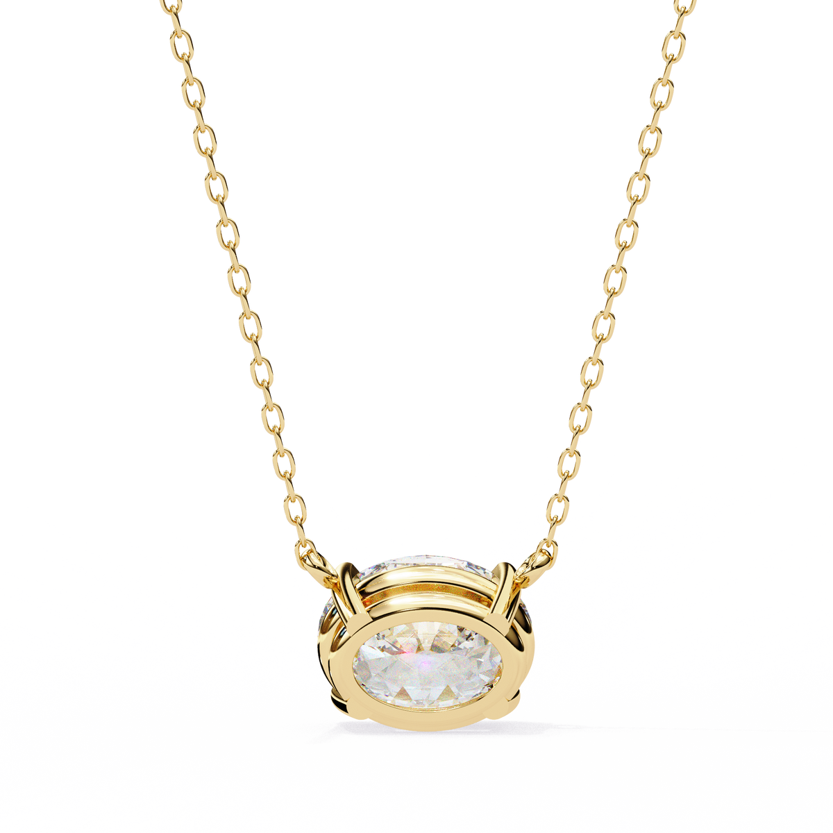 Yellow Gold East-West Oval Diamond Four-Prong Solitaire Pendant