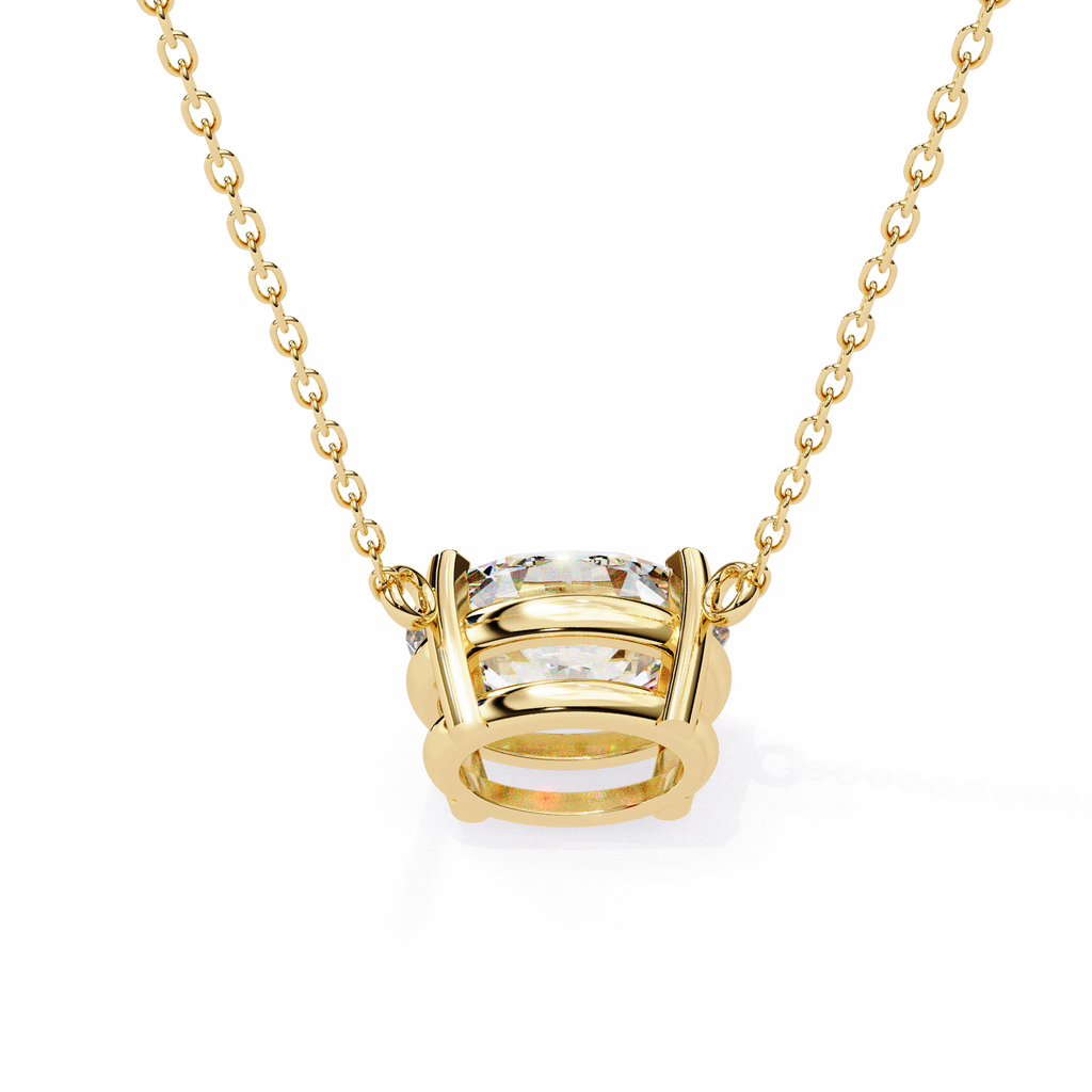 Yellow Gold East-West Oval Diamond Four-Prong Solitaire Pendant