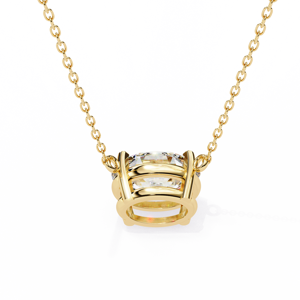 Yellow Gold East-West Oval Diamond Four-Prong Solitaire Pendant