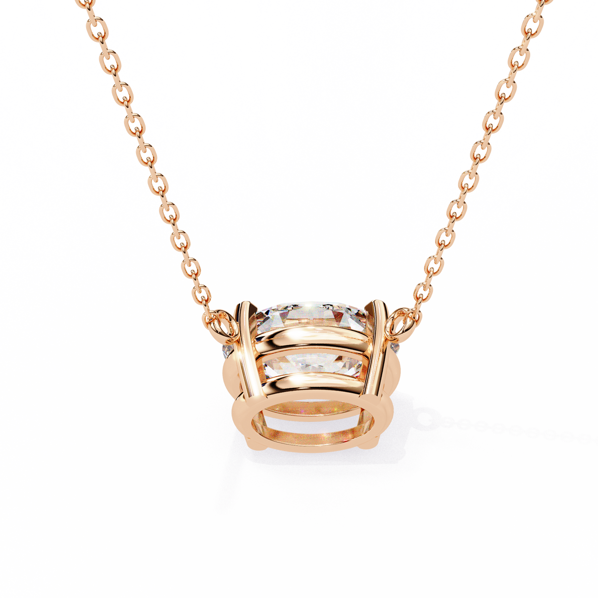 Rose Gold East-West Oval Diamond Four-Prong Solitaire Pendant