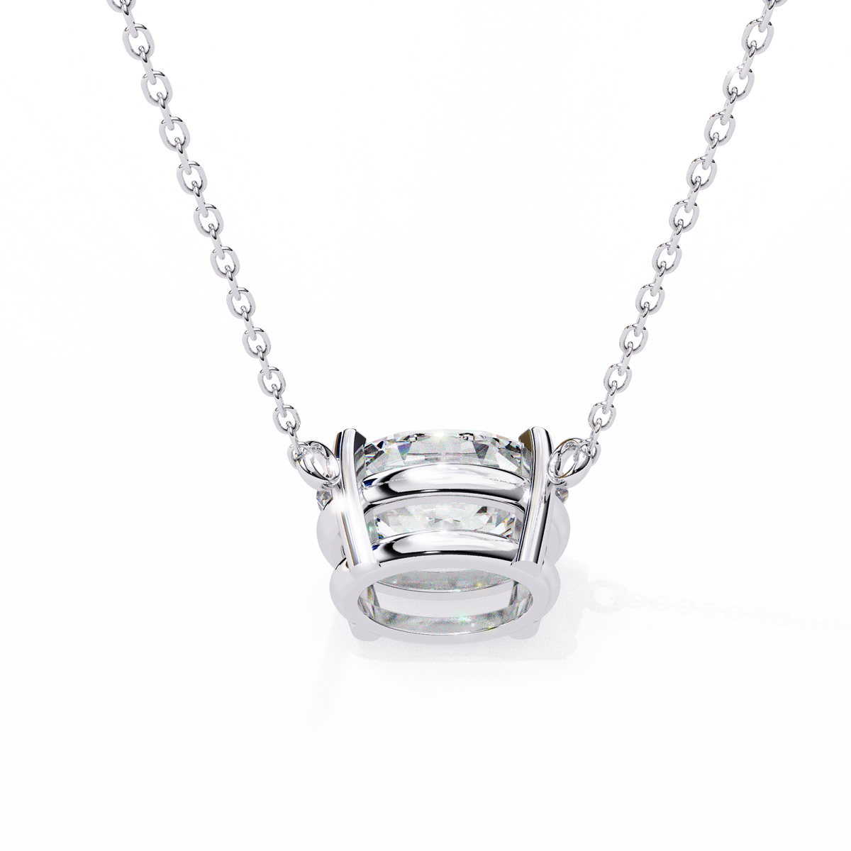 White Gold East-West Oval Four-Claw Diamond Pendant