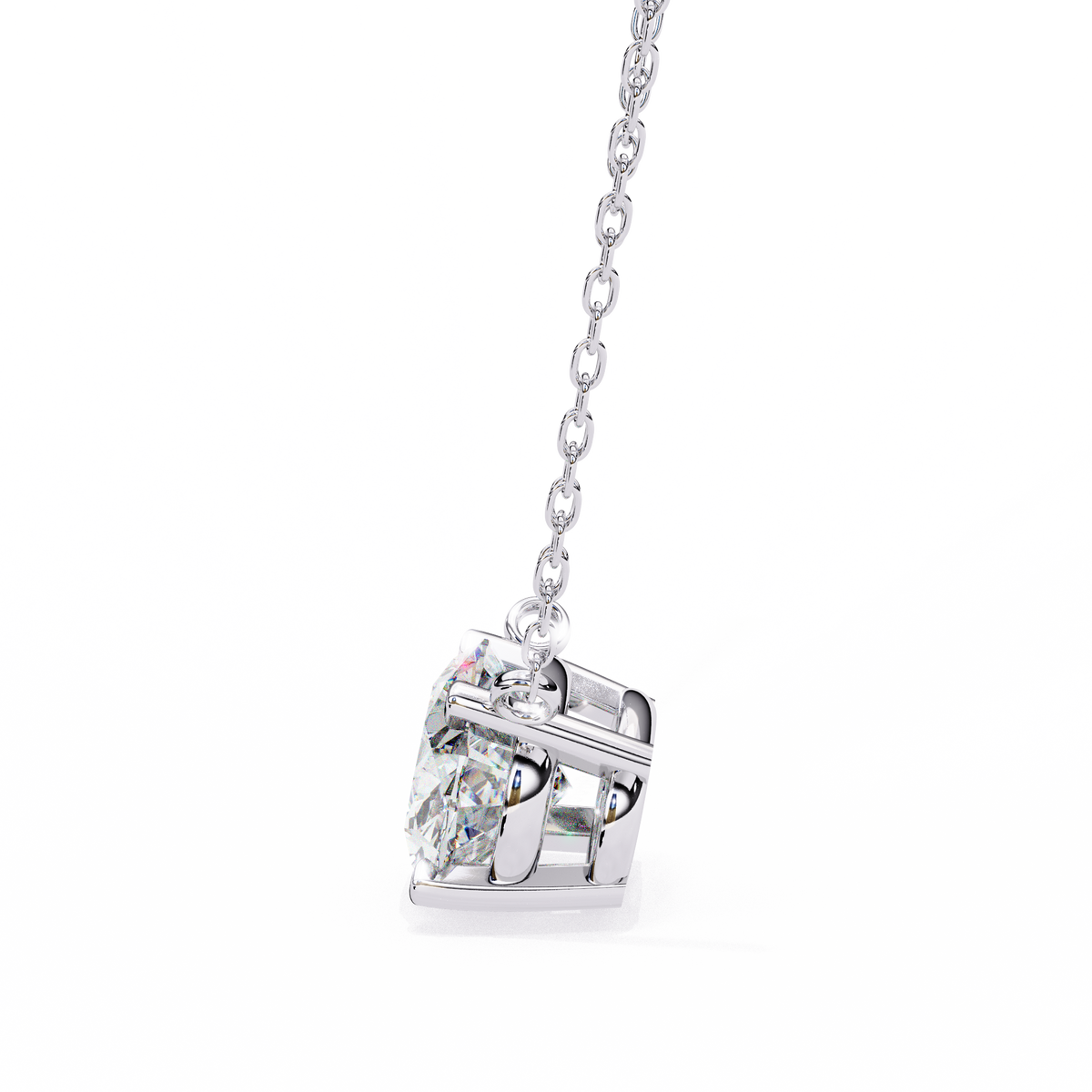 White Gold East-West Oval Four-Claw Diamond Pendant