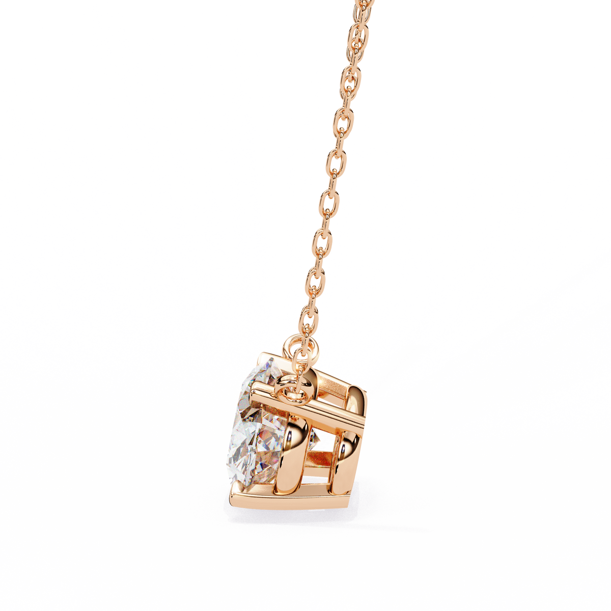 Rose Gold East-West Oval Diamond Four-Prong Solitaire Pendant