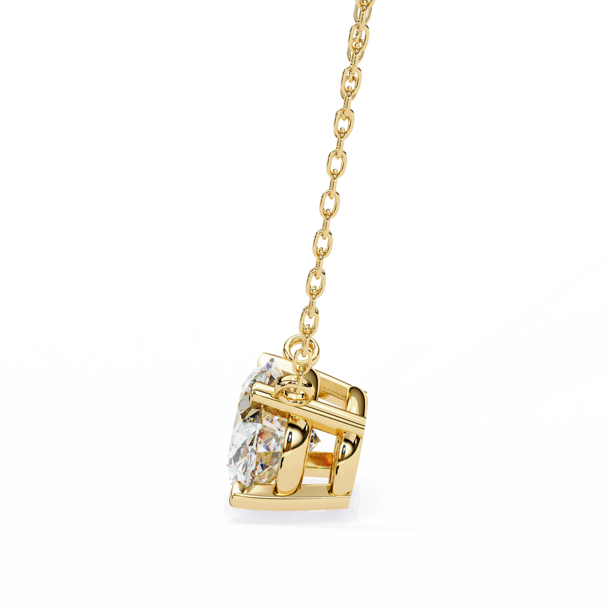 Yellow Gold East-West Oval Diamond Four-Prong Solitaire Pendant