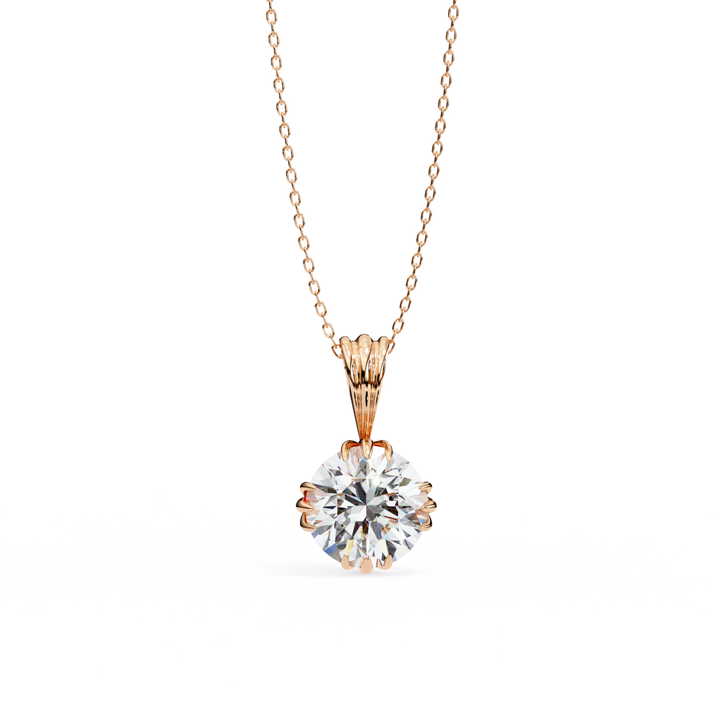 Rose Gold Round Brilliant Diamond Ribbed Bail Solitaire Pendant
