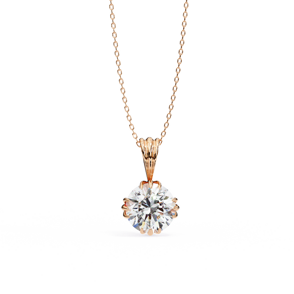 Rose Gold Round Brilliant Diamond Ribbed Bail Solitaire Pendant