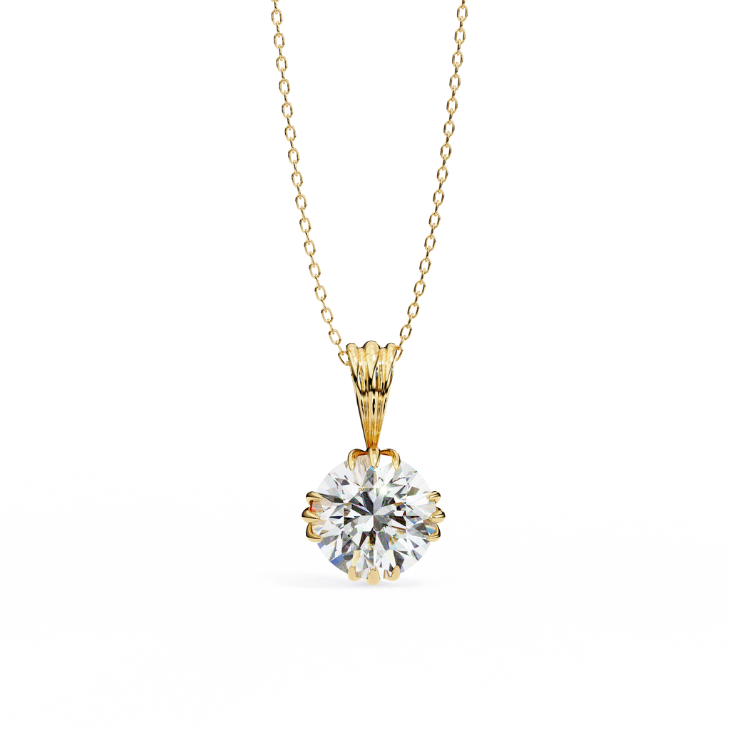 Yellow Gold Round Brilliant Diamond Ribbed Bail Solitaire Pendant