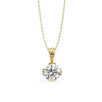 Yellow Gold Round Brilliant Diamond Ribbed Bail Solitaire Pendant