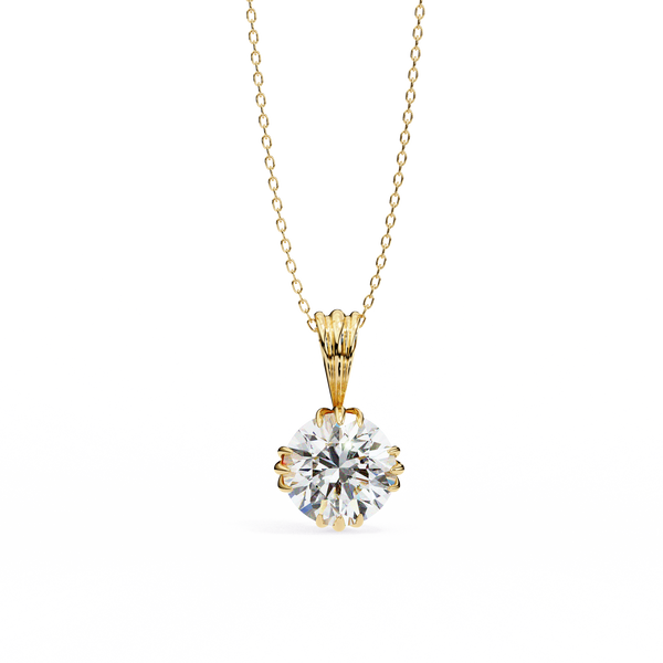 Gold Round Brilliant Diamond Ribbed Bail Solitaire Pendant