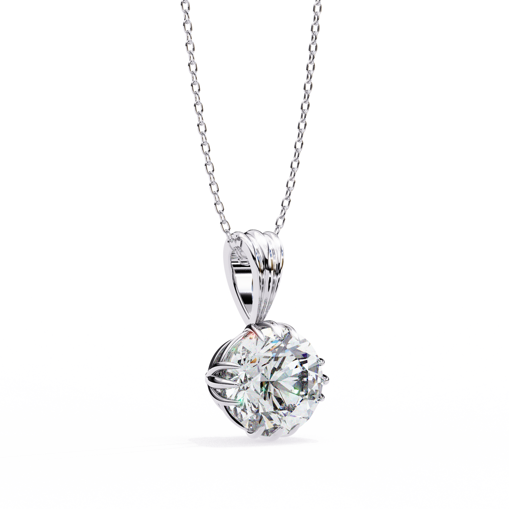 White Gold Double-Claw Round Brilliant Fluted Bail Pendant