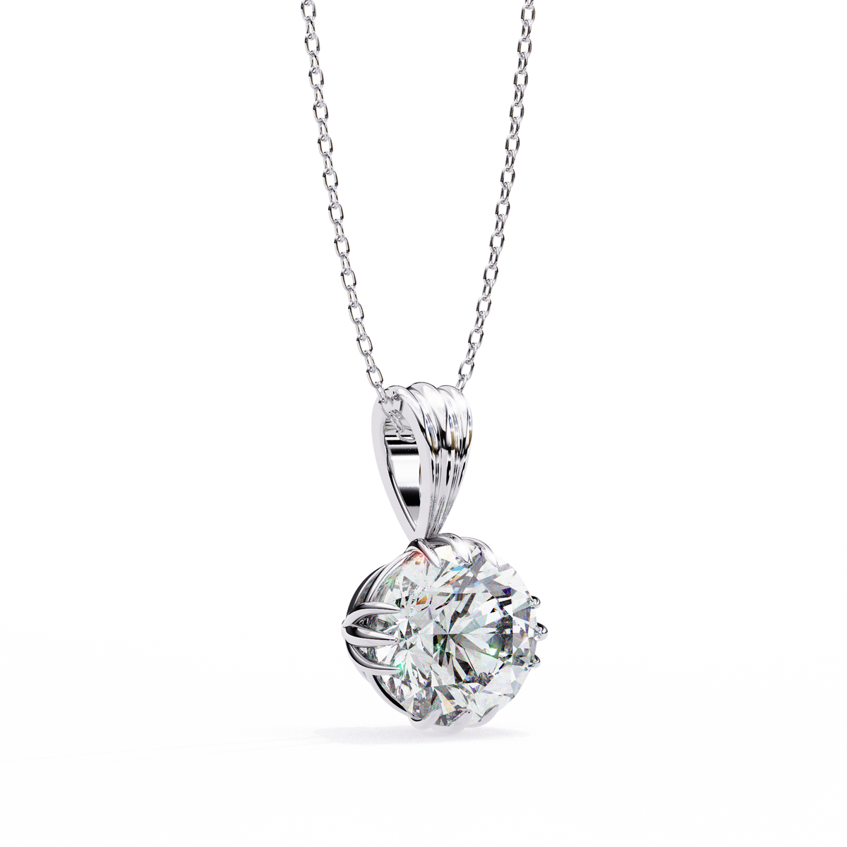 White Gold Double-Claw Round Brilliant Fluted Bail Pendant