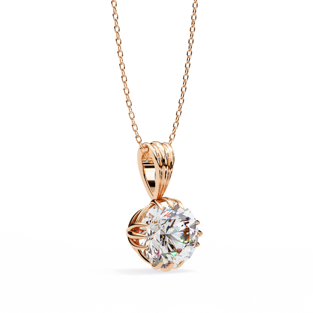 Rose Gold Round Brilliant Diamond Ribbed Bail Solitaire Pendant