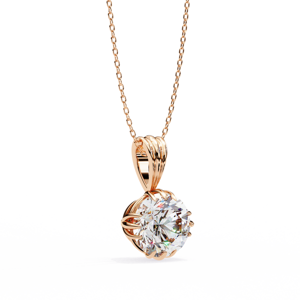 Rose Gold Round Brilliant Diamond Ribbed Bail Solitaire Pendant