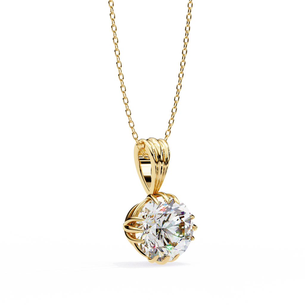 Yellow Gold Round Brilliant Diamond Ribbed Bail Solitaire Pendant